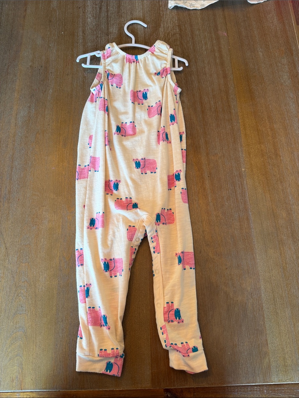 Cat & Jack Cream Sleeveless Hippo Print Sleep Romper with Pink and Blue Accents
